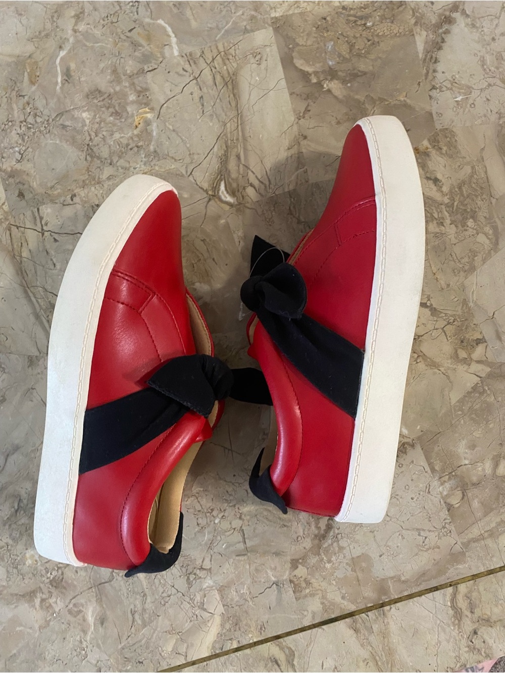 Journee Collection Red Slip-On Sneakers with Black Bow